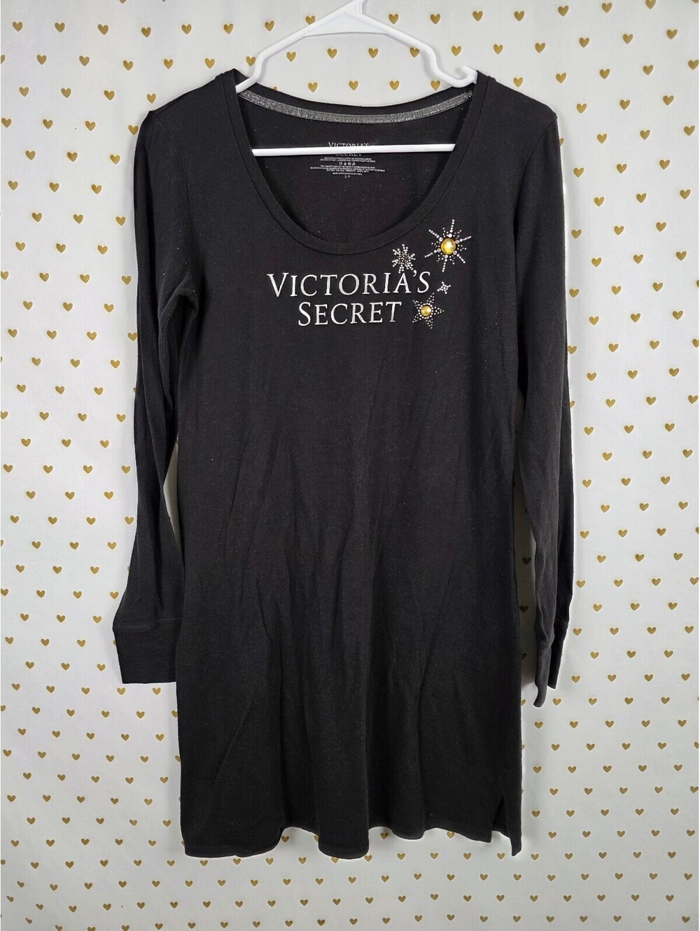 Victorias Secret Bling Logo Long sleeve Nightgown Sleep Shirt small